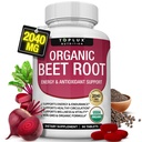 Organic Beet Root Powder Tablets - 2040mg Natural Nitric Oxide Beets to Support, Energy, Black Pepper Better Absorption, Non- GMO, for Mænd Kvinder, 90 tabletter