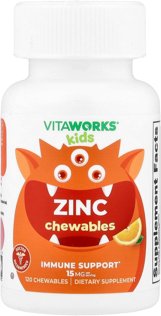Kids Zink 15mg tyggetabletter - Natural Cherry Flavor - Vegansk, Vegetarisk, GMO- Free, Gluten Free, Nut Free Vitamin - Kosttilskud til immunforsvar - for børn - 120 tyggetabletter