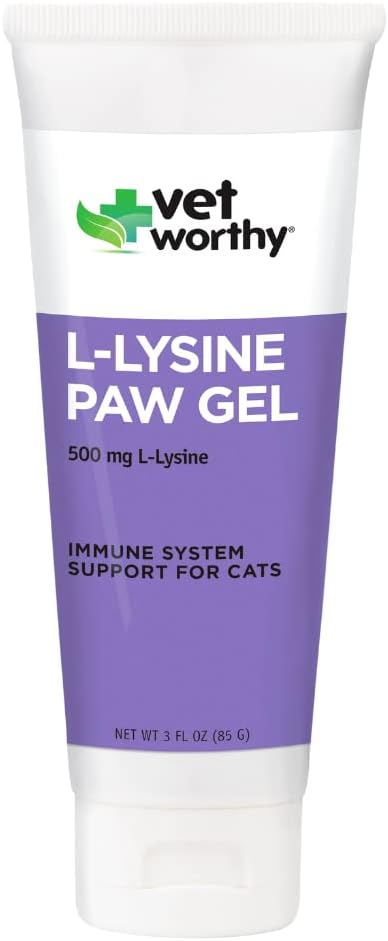 Vet Worthy Lysin Paw Gel Aid for Cats - Cat Paw Gel til støtte for immunsystemet og den samlede sundhed - Kat tillæg med Amino Acid L- Lysin - Salmon Flavor Gel, 3oz