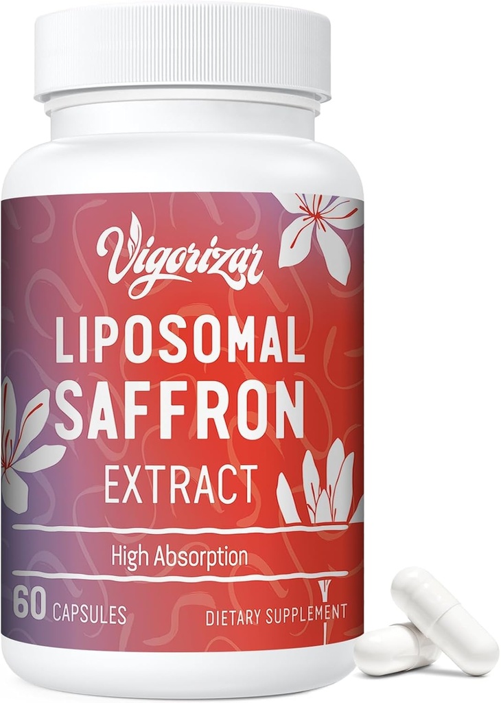 Saffron Kosttilskud - 100% Pure Saffron Extract 88,5 mg, Maksimal Absorption, Bedre Biotilgængelighed, Liposomal Kosttilskud til Mood, Focus & Vision - 60 Veganske Kapsler, Made in USA