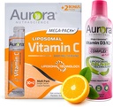 Aurora Nutrascience Mega Liposomal Vitamin C 32 Pack + Vitamin D3 / K2 flaske bundle - supplement til immunforsvar & kognitiv sundhed - 32 Servering hver
