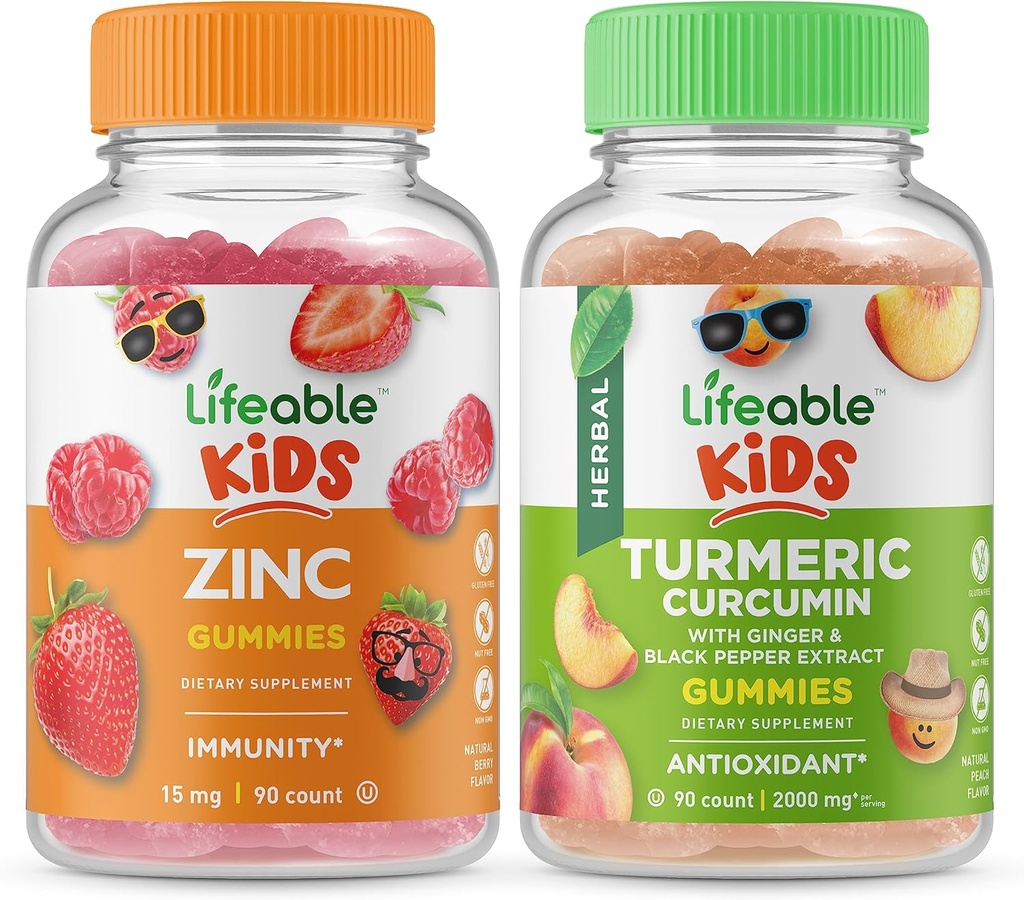 Levende Zink Kids + Gurkemeje Kids, Gummies Bundle - Great Tasting, Vitamin Supplement, Gluten Free, GMO fri, Chewable Gummy