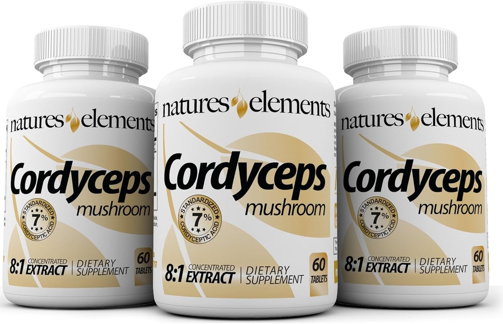 Cordyceps Mushroom - 8: 1 Extract - 1000mg Per Serving - 3 Pack - Understøtter immunforsvar, luftveje og nyresygdomme - 180 tabletter - Non- GMO, Gluten- Free