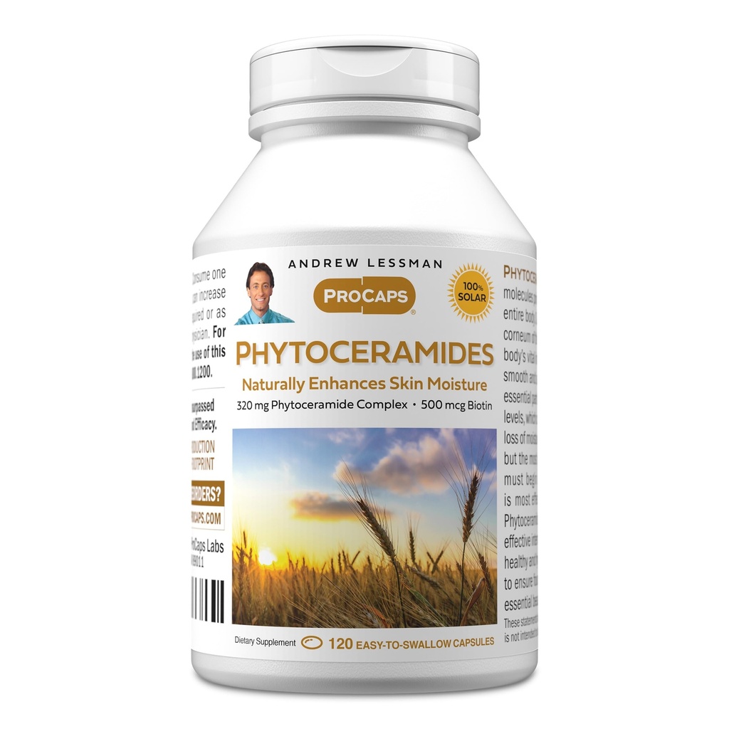 ANDREW LESSMAN Phytoceramider med Biotin 120 Softels - Huds Vital Natural Intern Fugt. naturligt forbedrer blød, glat, strålende hud. Ingen tilsætningsstoffer. Lille let at synke bløddele