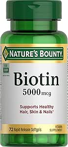 Naturens Bounty Biotin, understøtter Metabolisme for cellulær energi og sundt hår, hud og negle, 5000 mcg, 72 Softgels