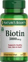 Naturens Bounty Biotin, understøtter Metabolisme for cellulær energi og sundt hår, hud og negle, 5000 mcg, 72 Softgels