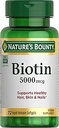 Naturens Bounty Biotin, understøtter Metabolisme for cellulær energi og sundt hår, hud og negle, 5000 mcg, 72 Softgels