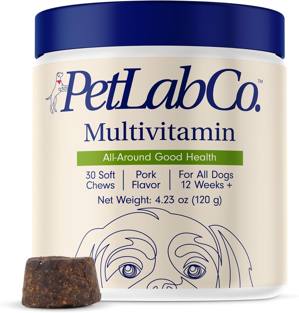 PetLab Co. 22 i 1 hund Multivitamin - Support Hundens immunforsvar, Hud, Coat, Joints & Samlet Sundhed - Vitamin A, E, D, B12, Mineraler, Antioxidanter - Chewable Pork Flavor - Packaging May Vary