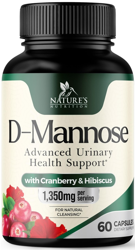 D- Mannose Supplement 1.350 mg med Cranberry & Hibiscus - Effektiv hurtig-fungerende, Flush Urenheder for naturlige Blogen, Urinary Tract Health Support, for kvinder og mænd, non-GMO, Vegan, 60 Kapsler
