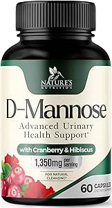 D- Mannose Supplement 1.350 mg med Cranberry & Hibiscus - Effektiv hurtig-fungerende, Flush Urenheder for naturlige Blogen, Urinary Tract Health Support, for kvinder og mænd, non-GMO, Vegan, 60 Kapsler