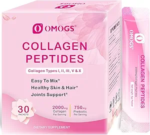 OMOGS collagen peptider pulver, med Prebiotics & Cranberry ekstrakt -Hydrolyzed collagen peptider støtte hår, hud, negl, ben & fordøjelsessygdomme, grass Fedt, ikke-GMO, for kvinder og mænd