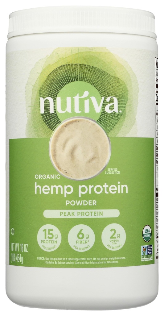 Nutiva Organic Cold- Pressed Raw Hemp- Seed Protein Powder, Peak Protein, 16 Oz, USDA Organic, Non- GMO, Hel 30 Godkendt, Vegan, Gluten- Free & Keto, Plant Protein med essentielle aminosyrer