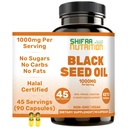 SHIFAA NUTRITION Halal Black Seed Oil against 124; 1000mg 45 Servering Measures 124; Nigella Sativa, Kalonji Measures 124; Understøtter hår, hud, joints, immunforsvar, hjerte, fordøjelse