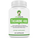 VitaMonk L Theanine 400mg Supplement - L- Theanine 400mg uden kunstige fyldstoffer - Ekstra styrke L Theanine Supplement - Ltheanin 60 kapsler