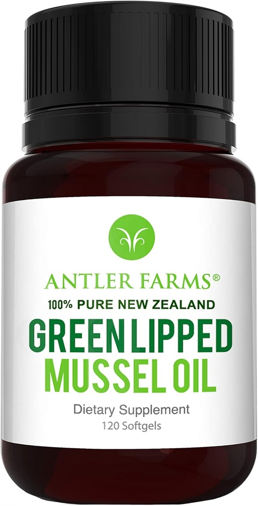Antler Farms - 100% Pure New Zealand Green Lipped Mussel Oil, Equiv. til 12,500mg, 120 Softels - Kraftfuld 125: 1 Uddrag, 2 Måned Supply