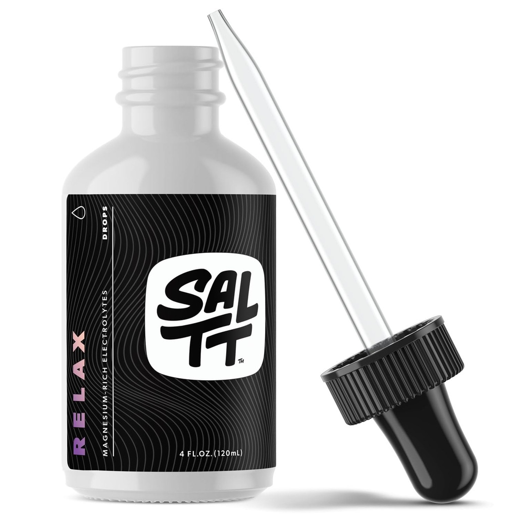 SALTT Relax Magnesium Drops - Ionic Magnesium Chloride w / Natrium, Kalium, Electrolytes - Trace Minerals Drops - Gluten Free, Sugar Free, Keto Friendly - fra Utahs Great Salt Lake - 120ml Dropper