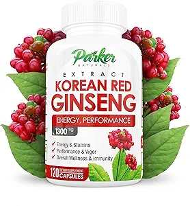 Parker Naturals Koreansk Rød Ginseng Extract, 1300mg Extract med Ginger Root and Black Pepper, 20% Ginsenosides Rød Panax Ginseng Supplement, 120 Caps