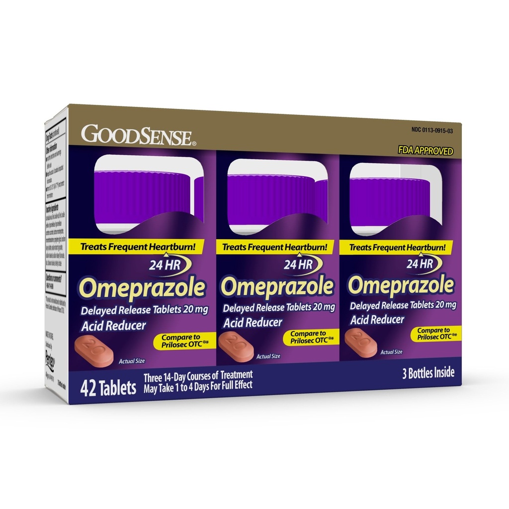GoodSense Omeprazol Forsinkede tabletter 20 mg, Mavesyrereduktion for hyppig hjerterytme Behandling, 42 Tælling