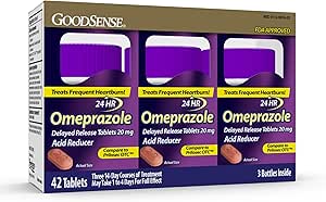 GoodSense Omeprazol Forsinkede tabletter 20 mg, Mavesyrereduktion for hyppig hjerterytme Behandling, 42 Tælling