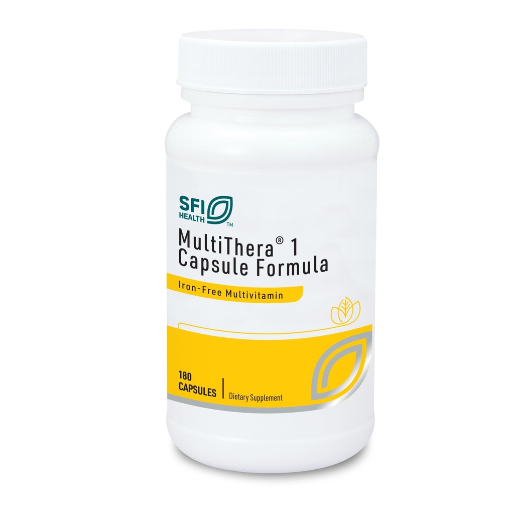 Klaire Labs SFI Health MultiThera 1 Iron- Free Multivitamin & Multimineral Capsule Formel med essentielle mikronutrienter - Høj potens med Bioactive Folate & B12 - Ingen jern (180 kapsler)