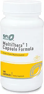 Klaire Labs SFI Health MultiThera 1 Iron- Free Multivitamin & Multimineral Capsule Formel med essentielle mikronutrienter - Høj potens med Bioactive Folate & B12 - Ingen jern (180 kapsler)