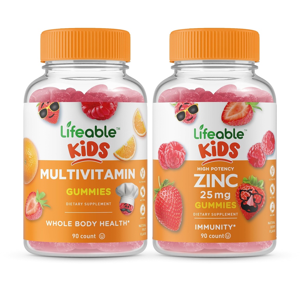 Livbare Multivitamin Kids + Zink 25mg Kids, Gummies Bundle - Great Tasting, Vitamin Supplement, Gluten Free, GMO Free, Chewable Gummy