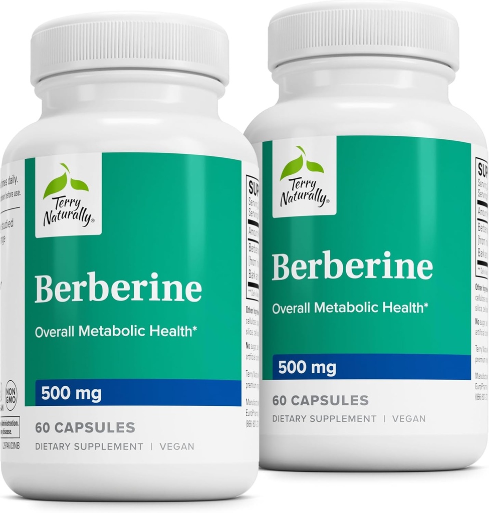 Terry naturligt berberine - Kosttilskud med berberine - Levertilskud til stofskiftestøtte - Fælles sundhedsstøtte til mænd og kvinder - 60 kapsler (pakke med 2)