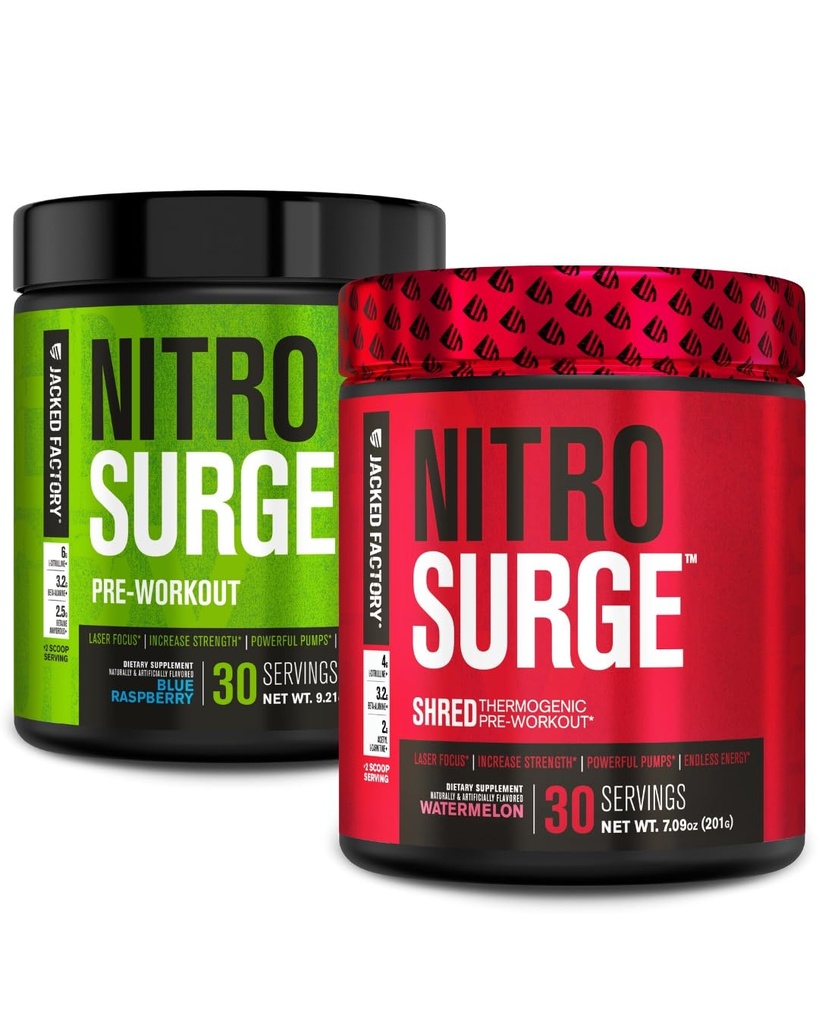 Jacked Factory Nitrowin Pre- Workout i Blue Raspberry & Watermelon Nitrowin Shred Thermogen Pre- Workout for mænd og kvinder