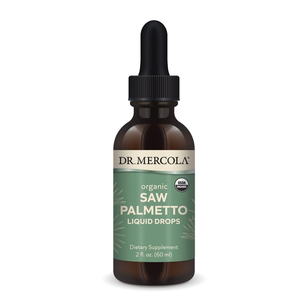 Dr. Mercola Saw Palmetto Liquid Drops, 2 Fl. Oz. (60 ml), 30 Servere, Kosttilskud, Understøtter normal afgiftning Processer, Non- GMO, Certified USDA Organic