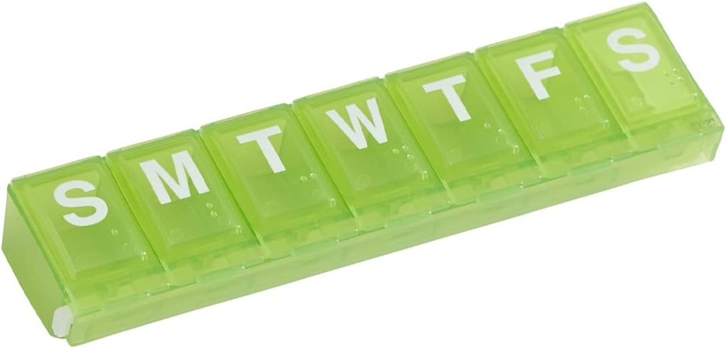 EZY DOSE Weekly (7-Day) Pill Planner, Medicine Case, Vitamin Organizer Box, Store låseafdelinger til sikker receptpligtig medicin og forhindre utilsigtet spild, grøn