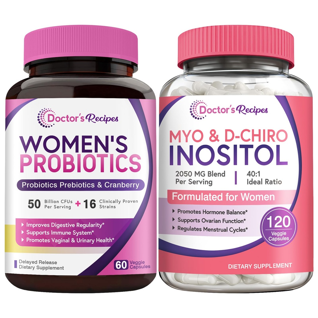 Lægens opskrifter Kvindeprobiotika og Inositol Bundle - Gut, Vaginal, urinveje og reproduktiv sundhed for kvinder