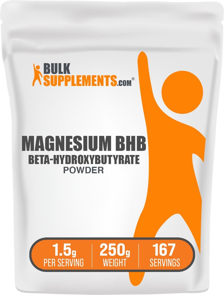 BulkSupplements.com Magnesium BHB Powder - BHB Salts, Beta- HydroxyButyrate Powder - Unflavored & Gluten Free, 1,5 g per Serving, 250g (8,8 oz) (pakning med 1)
