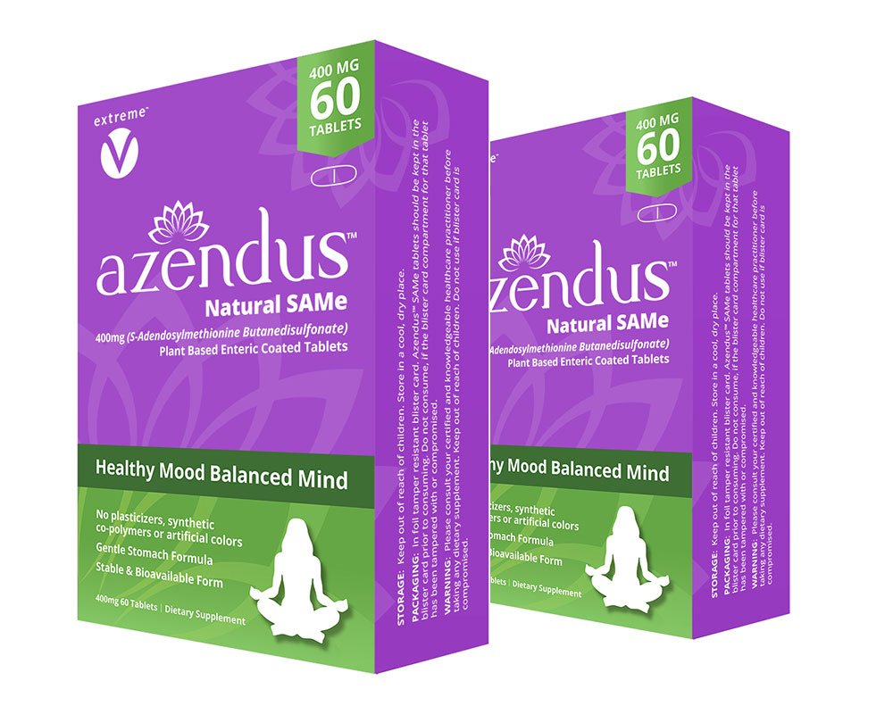 Azendus Mood 400mg 2- Æsker af S- Adenosylmethionin Butandisulfonat (SAM- e) 120 Enteroovertrukne tabletter - Vegan, Gluten Free, Soy Free