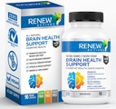 Renew Actives Brain Health Support - Bacopa 300MG, Ginkgo 100MG, Lions Mane 200MG per 2 kapsler - Understøtter kognitiv sundhed, forbedret hukommelse, fremmer fokus og mad - Made in Canada - 90 kapsler
