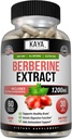 Kaya Naturals Berberine HCL Extract 1200mg - Immunsystemet - Gluconiveauer - Gut Health (Vegetarisk, ikke-GMO & Glutenfri) Berberine Supplement (60 greve (pakke med 1)