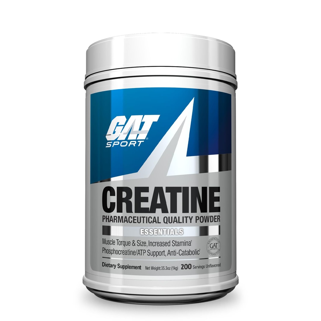 GAT SPORT Creatinine Monohydrat Powder 1000 Grams, Strength, GLP1 Support, Brain Health, Antioxidant, Endurance, for Mænd & Kvinder, 1 Kilo, Unflavored, 200 Serveringer