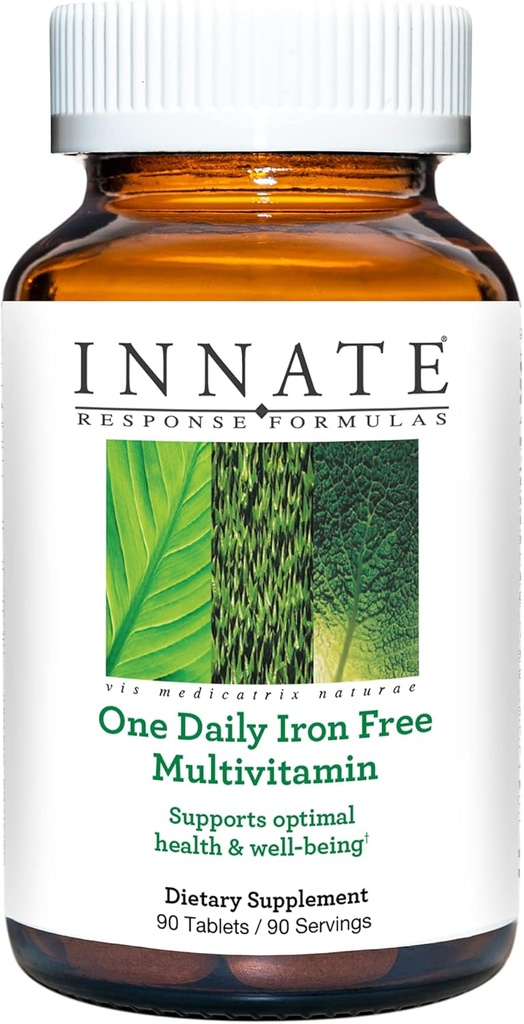 INNAT Response Formulas One Daily without Iron - Iron- Free Daily Multivitamin - Med B Vitamin - Vegetarisk, ikke-GMO, og Kosher - Made without 9 Food Allergens - 60 Greve (60 Servere)
