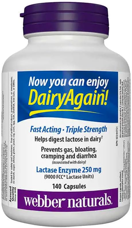 Webber Naturals Lactase Enzyme Extra Styrke 140 Kapsler