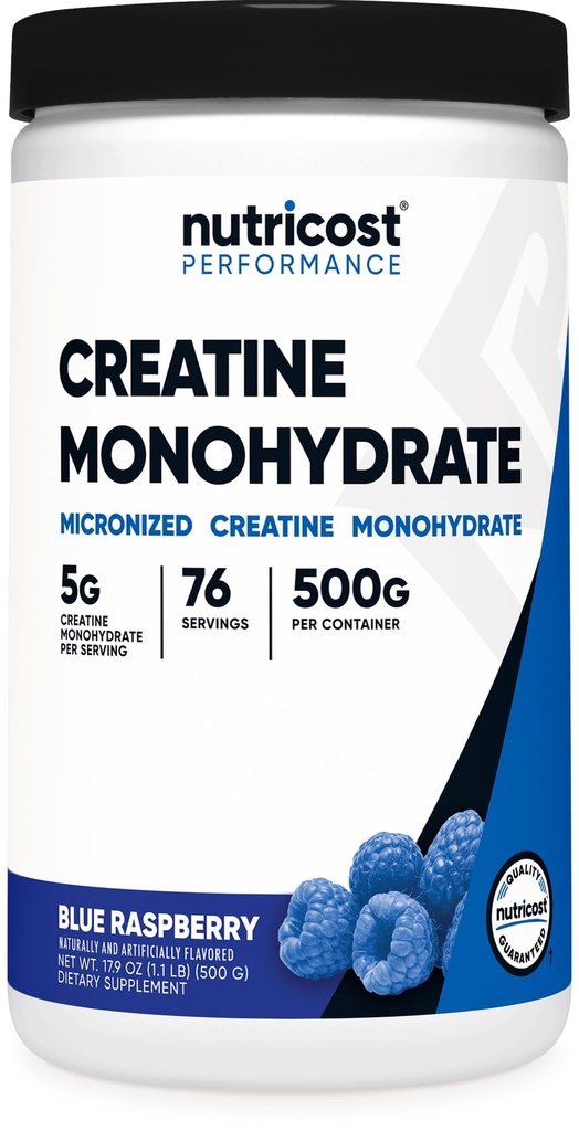 Nutricost Creatin Monohydrat Powder (Blå Hindbær), 500 Bedste (1.1 LBS)