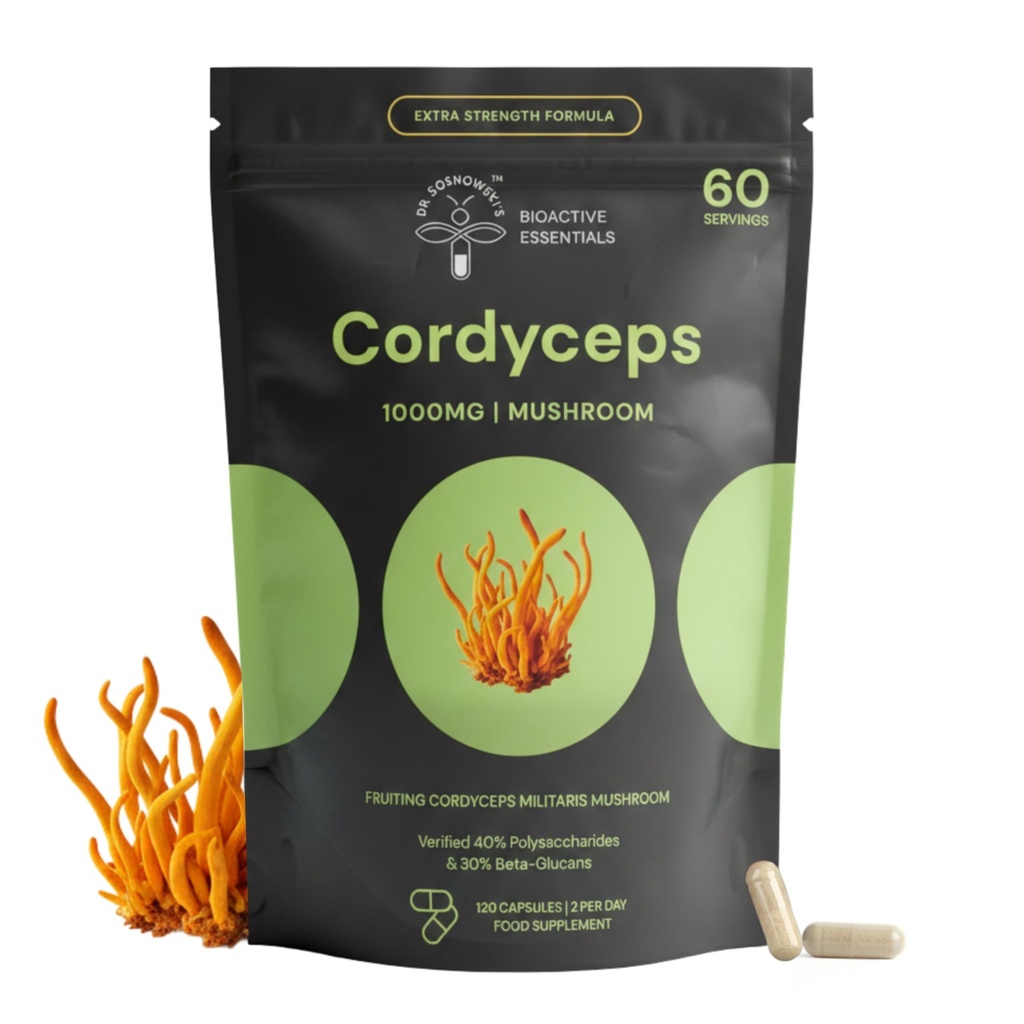 Dr Sosnowski's BioActive Cordyceps Mushroom Capsules | 1000mg High Strength Cordyceps Extract for Daily Support (120 Capsules)