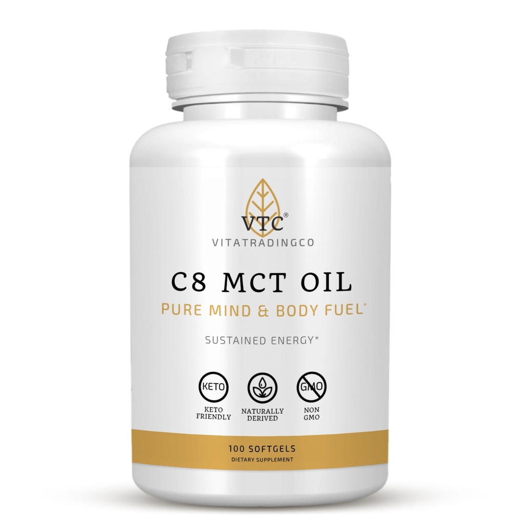 VTC VitaTradingCo. C8 MCT Oil Capsules Note 124; naturligt afledte Capsules C8 Supplement Note 124; Kokosolie Pills Note 124; Vedvarende energi