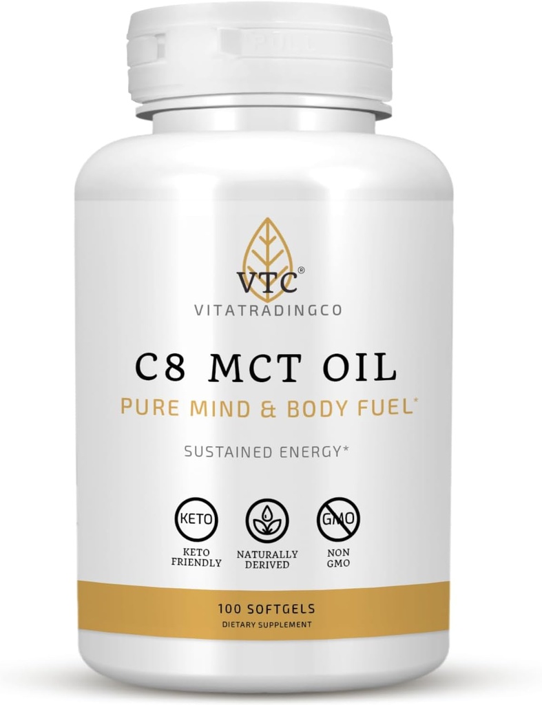 VTC VitaTradingCo. C8 MCT Oil Capsules Note 124; naturligt afledte Capsules C8 Supplement Note 124; Kokosolie Pills Note 124; Vedvarende energi