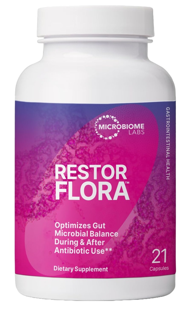 Microbiome Labs RestorFlora - Mænds & Women 's Probiotika til fordøjelsessygdomme & Gut Reset - Sportsbaseret Saccharomyces Boulardii Probiotika til at hjælpe med at genoprette mikrobiel balance (21 kapsler)