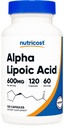Nutricost Alpha Lipoic Acid 600mg Per Serving 120 Kapsler, 60 Servering - Plantebaserede Caps, Non- GMO