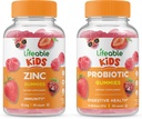 Lifeable Zink Kids + Probiotika 5 milliarder Kids, Gummies Bundle - Great Tasting, Vitamin Supplement, Gluten Free, GMO fri, Chewable Gummy