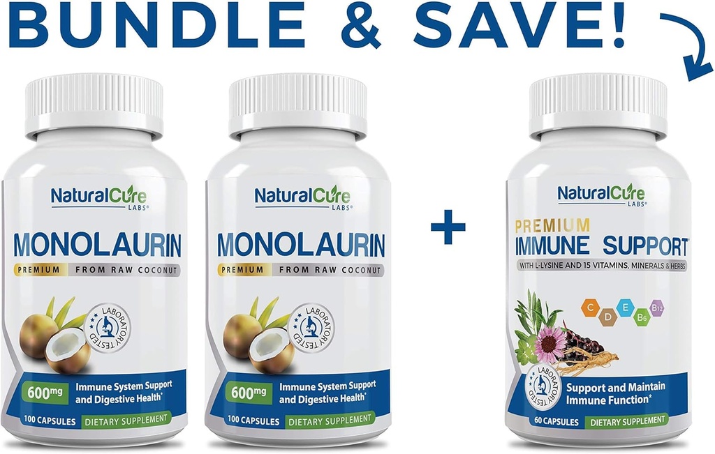 Natural Cure Labs Monolaurin 600mg 2 Pack + immunforsvar