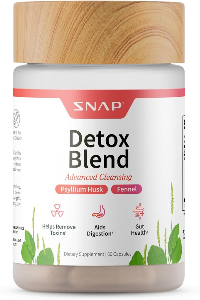 Snap Kosttilskud Detox Rengøringskapsler - Advanced Blend for Full Body Detox & Cleanse, Flush Out Toxins, Forbedre fordøjelse & Gut Sundhed, Rengøring og Detox, Lakrids & Ginger Root (60 Kapsler)