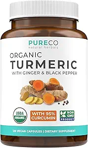 Økologisk gurkemeje Ginger Black Pepper Supplement - Høj potens Økologisk gurkemeje Curcumin Kapsler med Ginger & Sort Pepper for Forbedret Fordele og Absorption - Vegan & Non- GMO (2 Måned Supply)