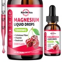 Magnesium Glycinate Liquid Drops, 1000mg Magnesium Glycinate, Citrate & Taurat med Fiber, Beetroot, Vitamin B & C til søvn, Calm, Muskel, Energi & Afslapning, 2 Fl Oz, Sukkerfri Cherry Flavor