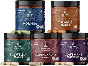 TRIBE ORGANICS Life Mastery Bundle – Organic KSM-66 Ashwagandha + Boswellia Complex + Curcumin C3 Complex + Organic Lions Mane + Organic Moringa